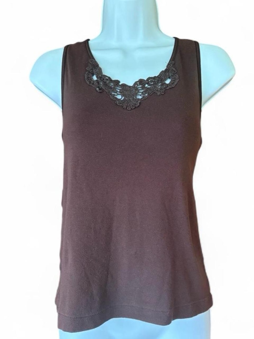 Nordstrom Y2K Chocolate Brown Crochet Lace Tank Top S / M Stretch Cottage Fairy